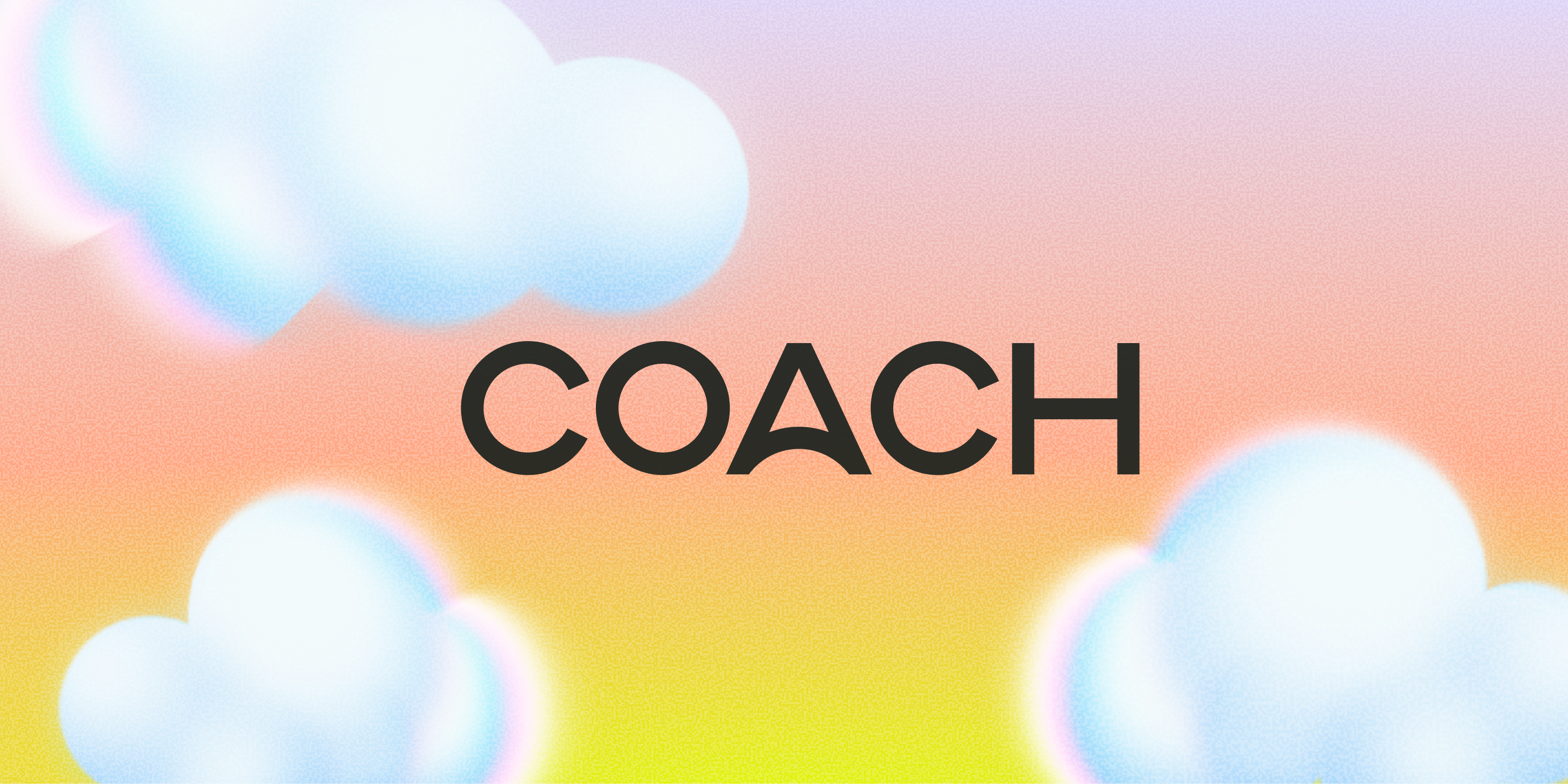 Coach wordmark among clouds on a lilac-to-yellow gradient